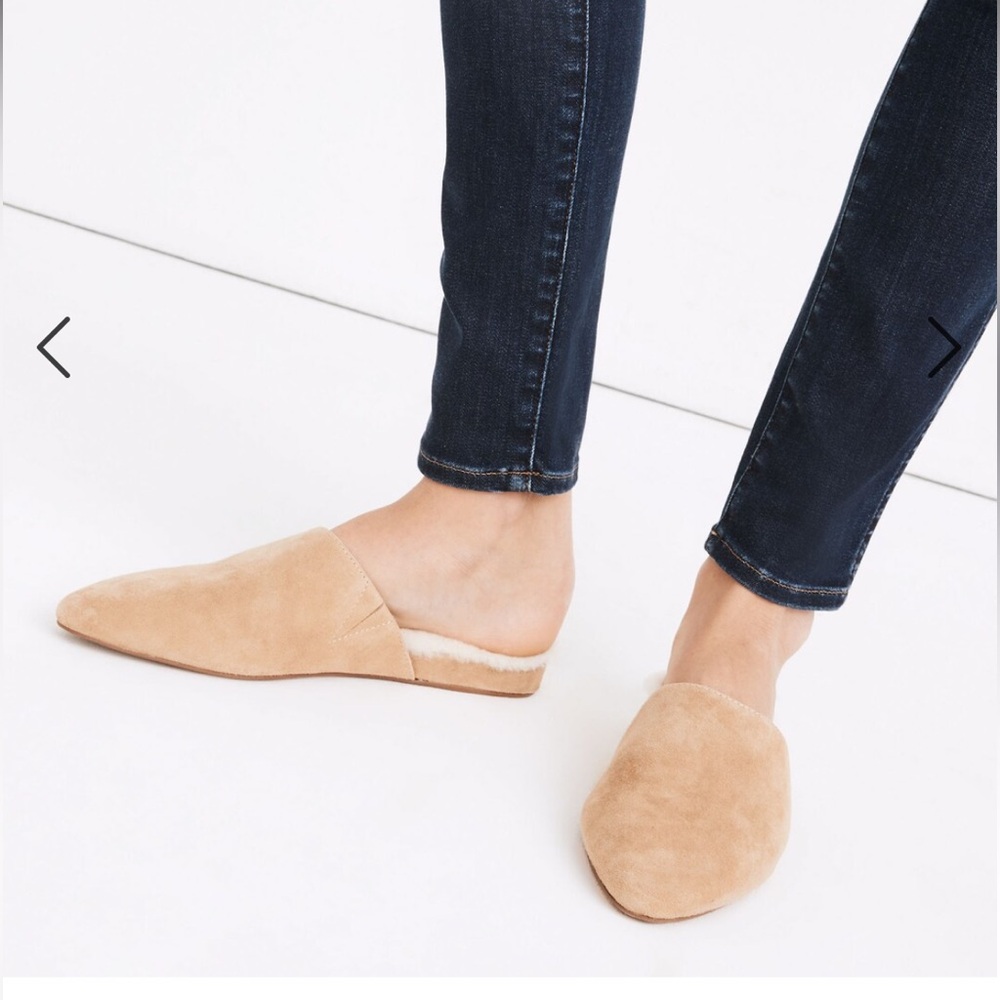 Madewell Suede Kasey Mule Leather Shearling Pointed Toe Flat Tan sand Size 10